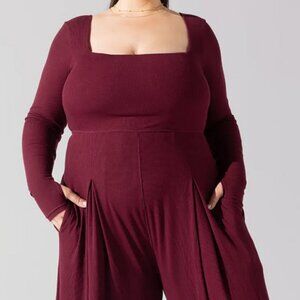 POPFLEX Go With The Flow Long Sleeve Jumpsuit - Garnet